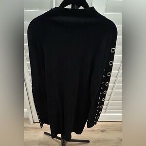 Black Long Sweater/ Dress with Silver Eyelet Details